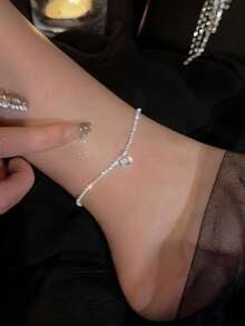 1 buah Set Gelang Kaki Rhinestone Berlapis, Gelang Kaki dengan Liontin Kristal Berkilau Bentuk Tetesan Air Mata, Berlapis Perak, Perhiasan Pesta Pantai Musim Panas untuk Wanita - Perak - View 5
