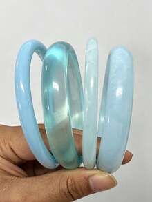 4pcs Vintage Casual Blue Acrylic Bangle Bracelet Set, Fashionable Tube Design Suitable For Daily Wear, Women Acrylic Material No Inlay Craftsmanship, Suitable For Daily, Party And Beach Occasions - Baby Blue - View 7