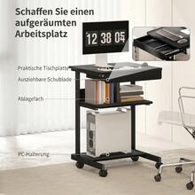 Roll-Schreibtisch Mit Schublade Und Regalen, 4 Räder, Kompakt, Spanplatte, Metall - Black - View 4