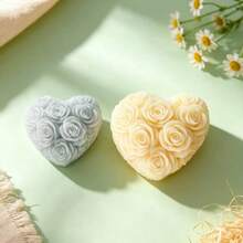 1pc Heart-Shaped Rose Scented Candle Silicone Mold, DIY Handmade Fragrant Plaster Ornament Silicone Mold - White - View 5