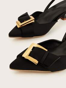 Pointed Toe Slingback Metal Buckle Women's High Heels, Versatile Pumps For Commute, Date, Party And Daily Wear - Black - View 4