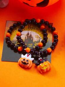 2pcs/Set Fashionable Quirky Halloween Pumpkin Ghost Bracelet, Versatile Ghost Bracelet - Multicolor - View 3