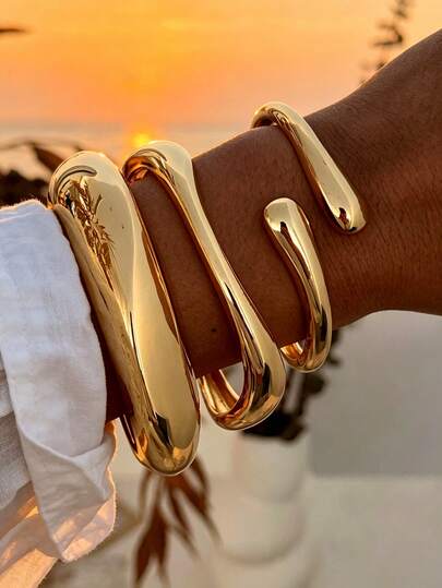 3/1pc Minimalist Casual Style Water Drop Asymmetrical Geometric Gold Bracelet Suitable For Daily Wear, Gatherings, Vacations, Weddings, Parties And Gifts