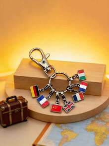 TEAMER 1pc/Pack Colorful National Flag Pattern Square Pendant Commemorative Gift Handmade DIY Accessory Can Be Used As Keychain, Bag Charm, Jewelry Accessory - Fashion Series - View 7