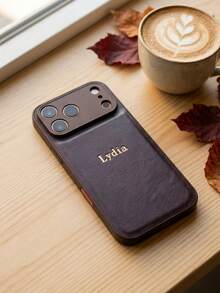 Personalized Custom Initial Letter Name Phone Case Compatible With IPhone 17 16 15 14 13 Pro Max Plus Air 3D Embossed Lychee Texture PU Leather Protective Cover Ideal Gift - Coffee Brown - View 4