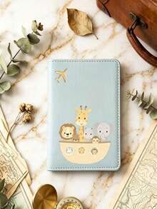 Customized Name Personalized Cute Lion, Giraffe And Elephant Combination Print PU Passport Holder, Multiple Colors Available, Can Store Family Travel Documents, Bank Cards And Other Cards, Soft And Cute, Portable For Daily Use - Multicolor - View 10