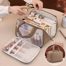 Large‑Capacity Travel Makeup Bag With Brush Storage Pocket, Padded Soft Hand‑Held Cosmetic Organizer, Multi‑Compartment Toiletry Pouch, Portable Skincare Beauty Storage Case For Vacation Daily Use Women - Multicolor - View 11