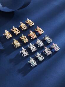 1 Pair Creative Cat Shaped Copper Material Zirconia Inlaid Women's Earrings, Daily Commute, Party, Gathering Accessories - Earrings - View 9