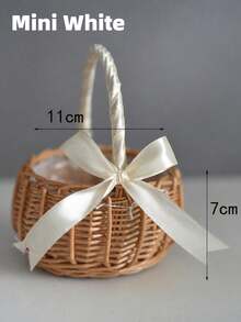 1pc Handmade Woven Rattan Flower Girl Basket With Ribbon, Pearl, Lace Handle And Bow, Multi-Purpose Candy Petal Storage Basket, Wedding Proposal Party Home Romantic Decoration, Ideal Gift For Women Back To School, White/Pink Optional - Multicolor - View 19