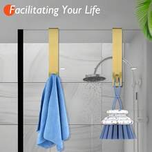 Stainless Steel S-Shaped Shower Towel Bar, Suitable For Glass Door, Bathroom Robe Hook, Wall-Mounted Coat Rack, Hanger, Hook, Rack, Room Decor, Over-The-Door Hanger, Wall-Mounted Clothes Rack, Wardrobe Storage Rack,Perfect For Halloween And Christmas - Gold - View 7