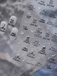1 Metal Black Nail Art Charm Sticker Self-Adhesive New Minimalist Metal Texture Nail Art Sticker Christmas Text Nail Decoration Sticker DIY - Black - View 2