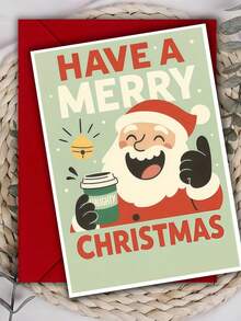 1Set Funny Santa Christmas Card With Envelope - Humorous Vintage Holiday Note For Coffee Lovers, Friends, Coworkers, And Family. Cute Xmas Postcard To Spread Holiday Cheer And Laughter - Sets - View 3