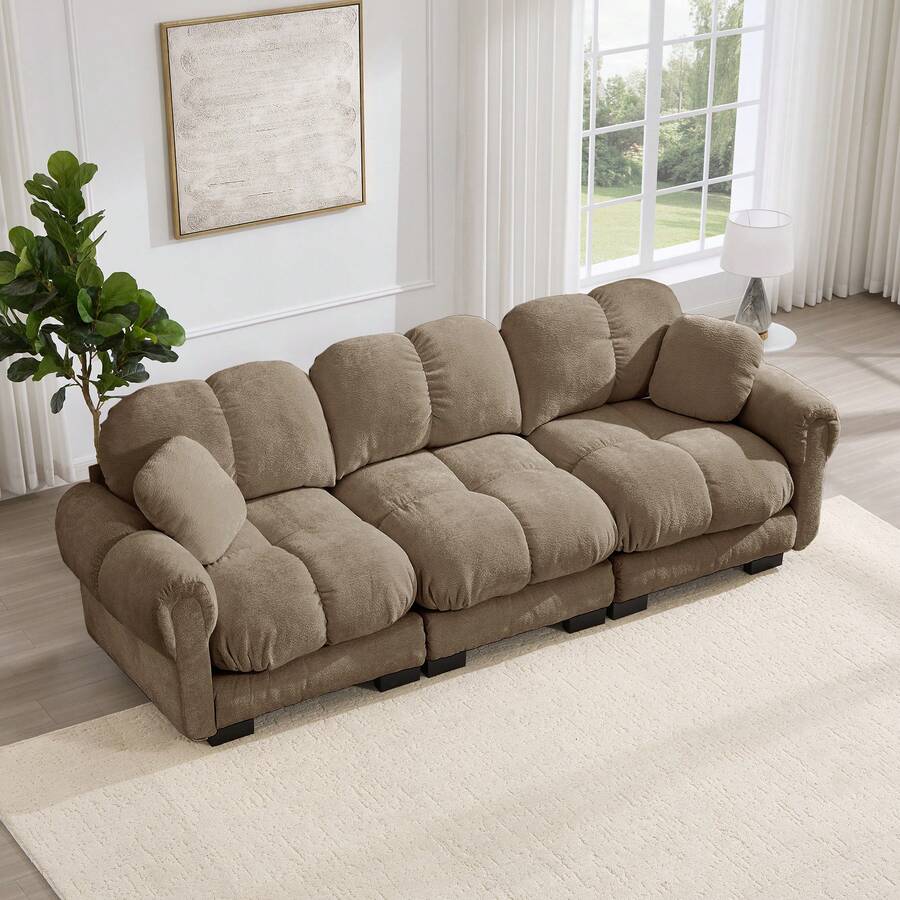 Sofa Brown Made Of Chenille For Living Room - 棕色 3 人座 - 查看 1