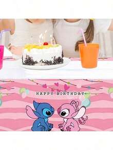 Hot-Selling Pink Stitch Theme Cartoon Stitch Birthday Banner, Backdrop, Tablecloth, Decoration Hanging Set, Birthday Party Decor - Multicolor - View 10