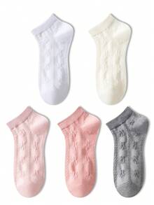ZUJO 5 Pairs Women's Mesh Lace Trim Cable Knit Short Socks, Simple & Comfortable, Suitable For Spring, Summer And Autumn - Multicolor - View 6