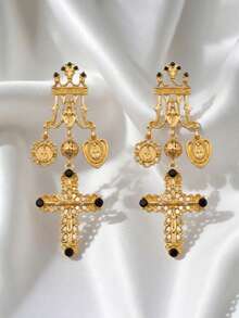1 Pair Exaggerated Metal Style Flower Tassel Earrings, Luxury High-End Niche Design Stud Earrings For Women - Gold - View 2