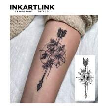 INKARTLINK 1PC Feather Arrow Leaf Tattoo Sticker, Temporary Waterproof Body Art Tattoo Sticker, Lasts 2-5 Days, Water Transfer Color Tattoo Sticker, Suitable For Men And Women, Essential For Fashion People, Party Decoration, Festival Celebration Body Decoration - Black - View 2