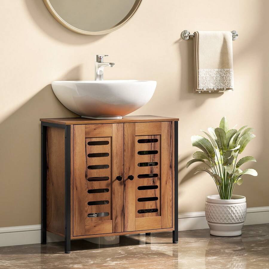 Over-The-Toilet Storage Cabinet, Adjustable Shelves, Melamine, 60 X 30 X 60 Cm, For Bathroom And Toilet, Rustic Brown