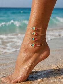 4pcs Minimalist Casual Fun Colorful Fish Transparent Fishing Line Women's Anklets, Daily Beach Vacation Matching - Red - View 2