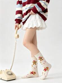 1 Pair Women's Christmas Holiday Style Cartoon Gingerbread Man Comfortable Versatile Mid-Calf Socks - Beige - View 9