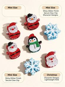 Weihnachts Mini Haarspangen Set, süßer Weihnachtsmann, Schneemann, Pinguin, Schneeflocke Haarspangen, mädchenhafte Feiertags-Seitenhaarspangen, neue Cartoon glänzende Haarzubehör, Weihnachtsparty Outfit Zubehör, exquisites Nischen-Geschenk, sicherer Griff und rutschfest - Verschiedenfarbig - Übersicht 7