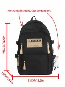 Dedoo Random Letter Print Large Capacity Vintage College Style Student Campus Daily Backpack, University Campus Backpack - Black - View 5