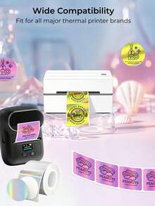 Thermal Printer Stickers 2" Round Holographic Waterproof,Stunning Ocean Gradient Colors (50mm X 50mm) 140Pcs/Roll For Versatile Use Works With 2-Inch Phomemo Printers And All 4x6-Inch Large Label Printers - View 7
