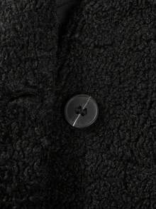 SOLOCOTE Mantel Panjang Bulu Domba Hitam untuk Anak Perempuan, Jaket Hangat Berkerah Kancing Tunggal, Gaya Jalanan Eropa Minimalis dan Serbaguna, Musim Gugur/Dingin - Hitam - View 4