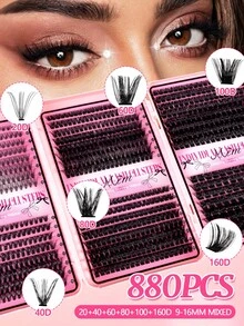 880/580 Clusters Foldable 3-Layer False Eyelash Book - Mixed Density (20D–160D) Cluster Lashes (9–16mm) - Large Capacity Portable DIY Eyelash Set - Suitable For Travel And Daily Use - Cat Eye Style Eyelash Clusters - D - View 2