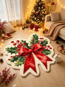 1pc Christmas Red Bow Decor Rug, Doormat, Small Rug, Welcome Mat, Carpet, Floor Mat, Outdoor Doormat, Kitchen Rug, Home Decor, Front Door Mat, Area Rug, Outdoor Mat, Home Decor, Area Carpet, Garden Rug, Washable Rug - Multicolor - View 3