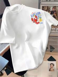 Christmas Short-Sleeve Crew Neck T-Shirt For Men, Lobster Enthusiasts Club Pattern, Western Style, Popular Item - 白色 - 查看 2