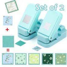 2pcs/Set (1pc Serrated Edge Square Punch + 1pc Solid Square Punch) Layered Serrated Edge Square Paper Punch, Suitable For Junk Journal And Scrapbooking, Stamp Style Nested Craft Punch, With Precise Alignment Hollow Design, Suitable For Card Making - Green - Set Of 2 - View 2