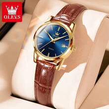 OLEVS Elegant Ladies Quartz Watch, Gold Round Date Dial, Retro Brown Leather Strap Minimalist Wristwatch For Daily & Holiday Gift - one-size - View 11