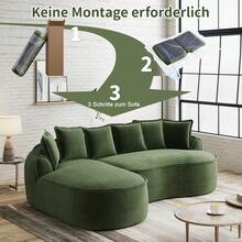 Chaise Lounge Green Made Of Chenille For Living Room And Relaxation Area - Green 3 Seat - 查看 7