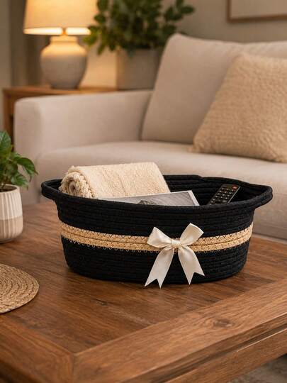1pc Collapsible Oval Storage Basket With Handles , Laundry Hamper Basket For Clothes Storage, Dog Toy Basket, Bedroom Decor, Bathroom Accessories, Wardrobe Storage, Boo Basket Gifts And Room Decor
