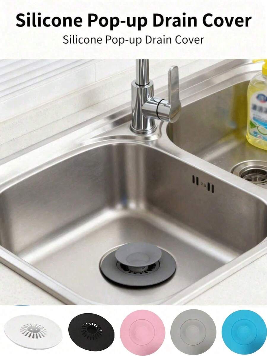 Penutup Saluran Pembuangan Wastafel Dapur Universal 2-in-1, Dengan Filter Silikon Premium, Penutup Saluran Pembuangan Pop-Up Anti-Penyumbatan, Cocok untuk Bak Mandi, Pancuran, dan Penangkap Rambut Wastafel