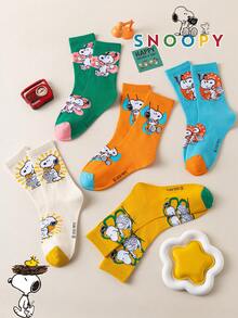 SNOOPY 1/5/10雙 Snoop Sock 女款中筒襪，多巴胺配色拼色可愛百搭休閒透氣趣味禮物襪 - 彩色 - 查看 6