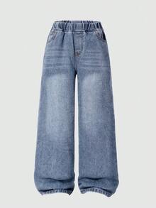 Girls' Spring Denim Jeans, New Fashion Style - Blue - View 2