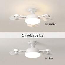 Ventilador de Teto Luminária E27 Ventilação 360°, Controle Remoto, Luz LED Quente e Fria, Silencioso para Quarto Sala de Jantar - Branco - Visão 5