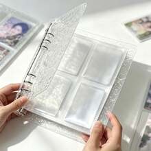 1pc Transparent Water Ripple Acrylic Photo Album, Card Collection Album, High Visibility Storage Album, With 4 Square Slots For 3-Inch Cards, Colorful Minimalist Photo Album, Suitable For Bedroom, Living Room And Study Display And Collection - Multicolor - View 3