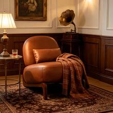 Brown Accent Chair With Wooden Legs – Modern Style - 棕色 - 查看 2