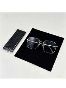 1pc Full Metal Frame Rhinestone Decor Transparent Lens Glasses, Women's Fashion Decorative Glasses, Daily Wear (Without Glasses Case) - Multicolor - View 15