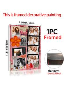 1pc Best Friend Photo Collage Custom Poster, Personalized Bestie Gift Pictures Custom Photo, Friendship Customized Wall Art, Editable Canva Template, Birthday Gift, Customizable Things, Room Decor, Optional Frame - Multicolor - View 13