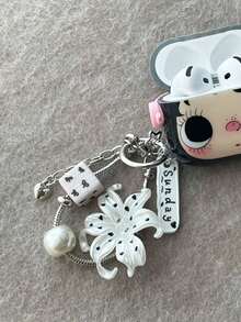 1pc Ins Dot-Patterned Lily Flowers Phone Charm - Handmade Beaded Phone Chain For Hanging, Camera Anti-Loss Chain For Travel, Bag Accent, Keychain, Apple A IrPods Pro Bluetooth Earphone Case Hanger, Holiday Gift - Multicolor - View 1