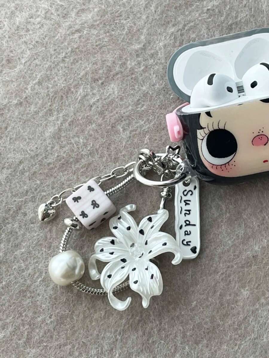 1pc Ins Dot-Patterned Lily Flowers Phone Charm - Handmade Beaded Phone Chain For Hanging, Camera Anti-Loss Chain For Travel, Bag Accent, Keychain, Apple A IrPods Pro Bluetooth Earphone Case Hanger, Holiday Gift - Multicolor - View 1