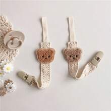 1 pieza Cadena para chupete de bebé anti-caída con diseño de oso lindo, mordedor para bebé, clip anti-caída, correa de tela de encaje, cuerda anti-pérdida - Multicolor - Ver 4