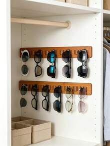 1pc Wooden Wall-Mounted Glasses Holder, Multi-Slot Fashionable Glasses Storage Rack, Wall-Mounted Glasses Display & Storage Rack, Suitable For Closet, Bedroom, Entryway, Home Decor - Multicolor - View 10