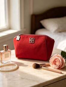 Givenchy Parfums Red 4G Logo Cosmetic Pouch Portable Travel Zipper Makeup Storage Bag - Rose Red - View 1