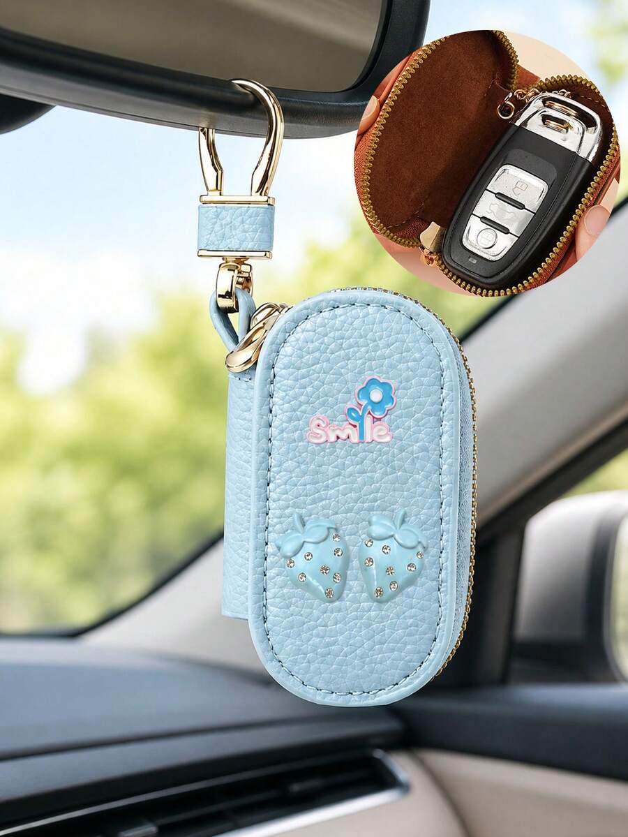 草莓裝飾汽車鑰匙收納袋,通用汽車鑰匙保護套,適用於多種車鑰匙,適合節日與週年紀念的絕佳禮物 - 彩色 - 查看 1
