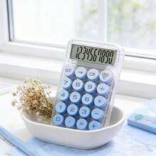 Transparent White Base Blue Round Key Portable Calculator, Fresh Solid Color Keycaps Versatile Design, Responsive Tactile Buttons Smooth Operation, All-Match Calculation Fully Covered, Dormitory Workplace Daily Office Math Tool - A - View 6